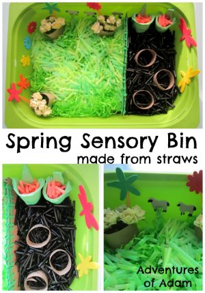 Spring Sensory Bin with Straws