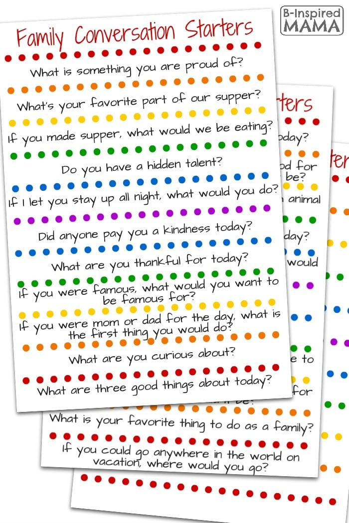 Free Printable Conversation Starters for Kids - From B-Inspired Mama