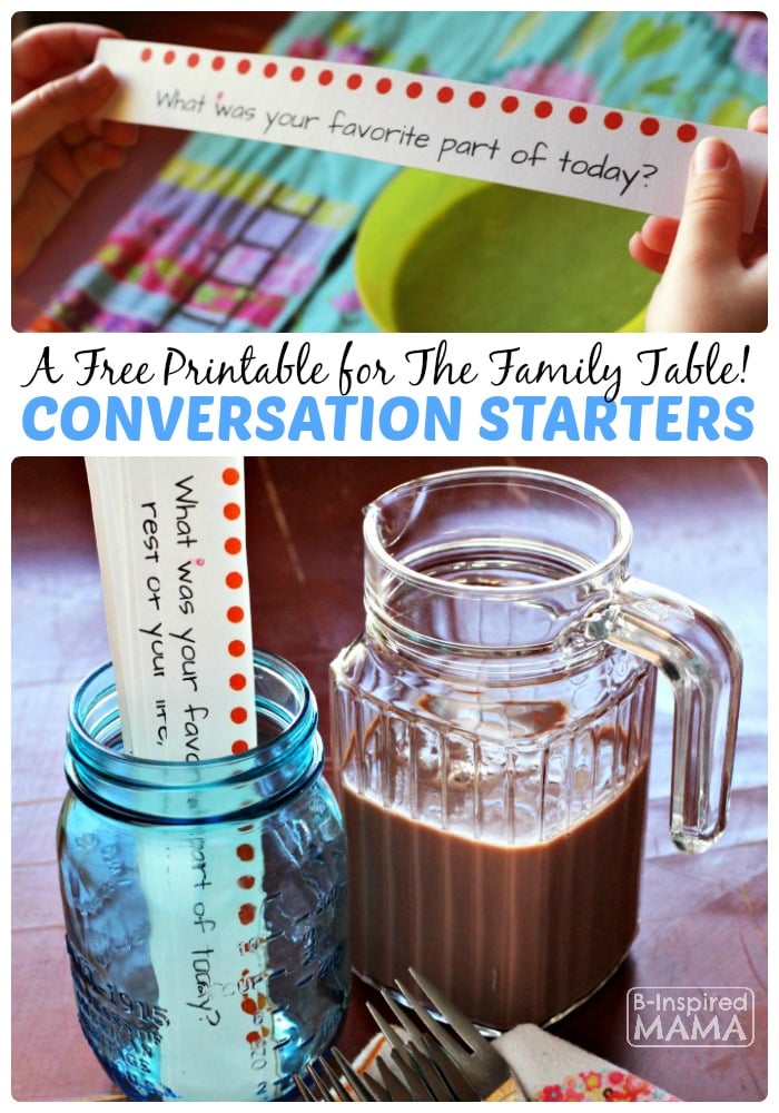 Free Printable Conversation Starters for Kids - Perfect for the Family Table - at B-Inspired Mama