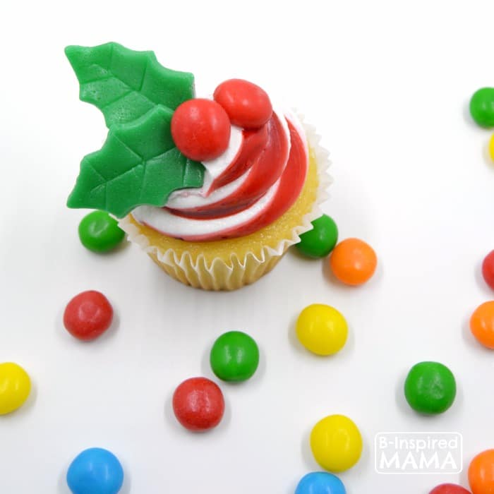 Make a Holly Cupcake Topper for Christmas Cupcakes - Using Airheads Candy - at B-Inspired Mama