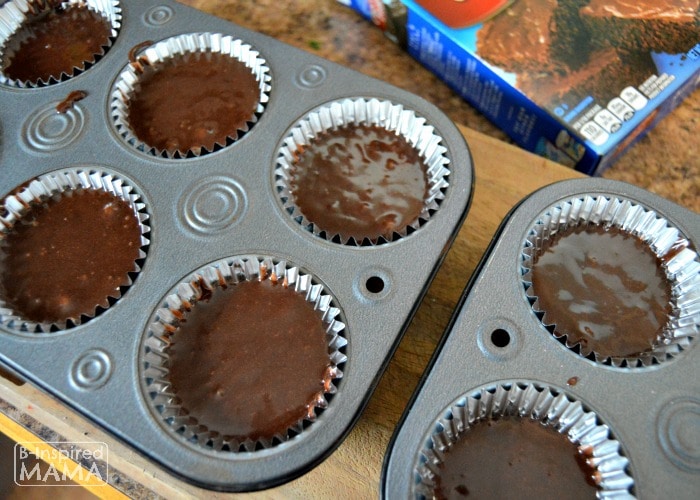 Making our Football Brownie Cupcakes with a Pillsbury Brownie Mix - at B-Inspired Mama