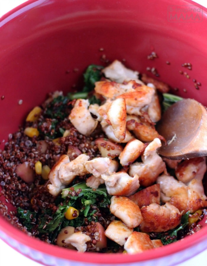 Quicken and Red Quinoa Salad - Adding in the Chicken - at B-Inspired Mama