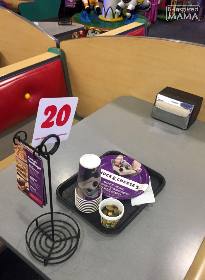 9 Tricks for a Stress-Free Chuck E Cheese's Trip - Our Table Number so We Can Play While We Wait - at B-Inspired Mama