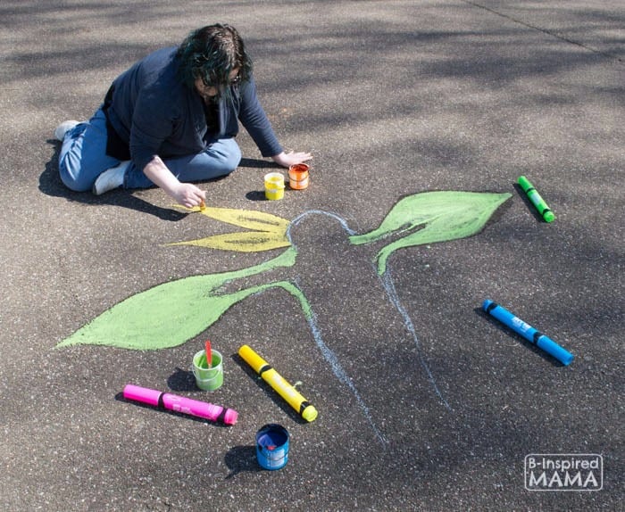 Flower Child Sidewalk Chalk Art - Painting the Flower - at B-Inspired Mama