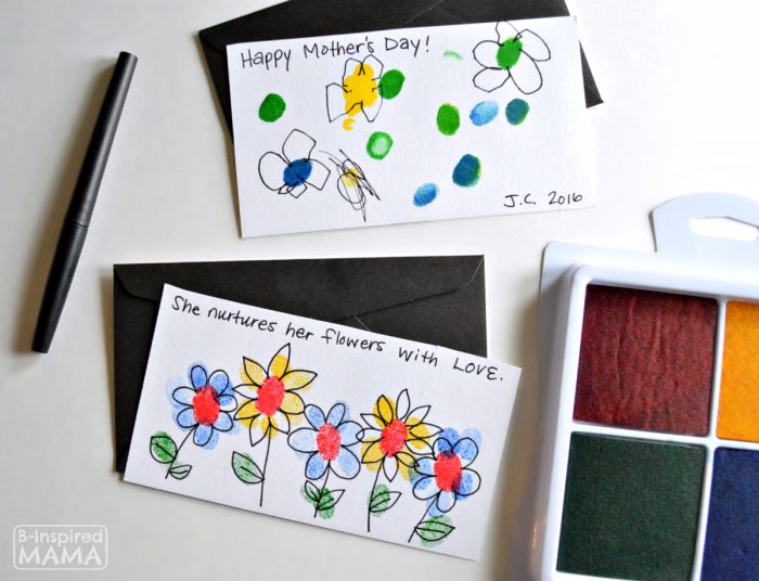 Fingerprint Flowers - Super Sweet and EASY Handmade Mother's Day Cards for Kids - at B-Inspired Mama