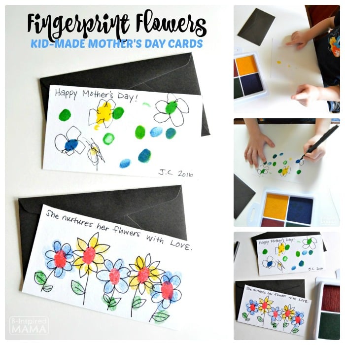 Fingerprint Flowers - Sweet Handmade Mother's Day Cards for Kids - at B-Inspired Mama - square