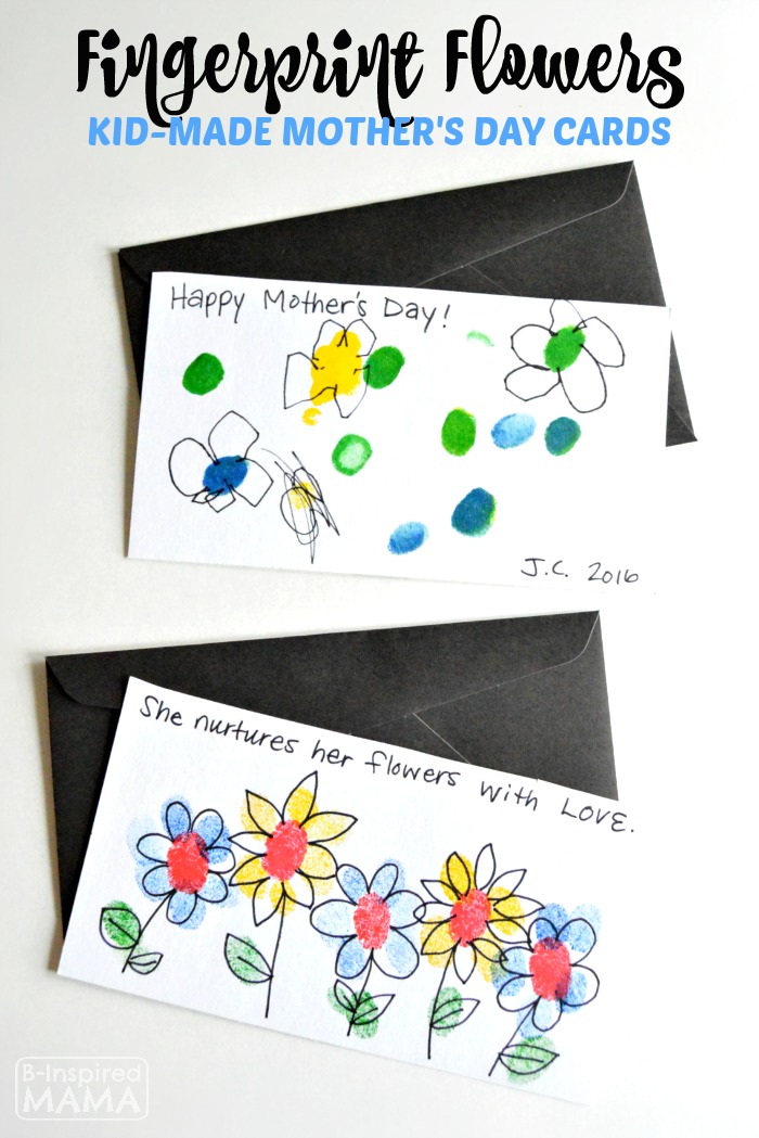 Fingerprint Flowers - Sweet Handmade Mother's Day Cards for Kids - at B-Inspired Mama