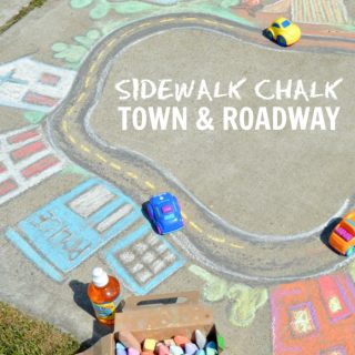 Super Fun and Easy to Make Sidewalk Chalk Art for Kids to PLAY In - A GIANT Sidewalk Chalk Town and Roadway - at B-Inspired Mama