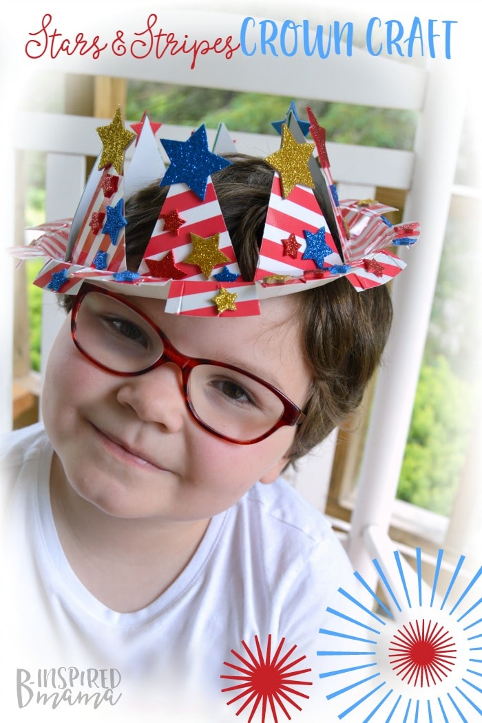 An Easy 4th of July Craft for Kids - A Patriotic Stars and Stripes Crown - at B-Inspired Mama