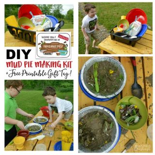 DIY Mud Pie Making Kit + A Free Printable Gift Tag - adding water and flower petals - at B-Inspired Mama