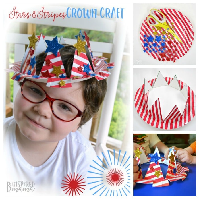 Easy 4th of July Craft for Kids - A Patriotic Stars and Stripes Crown under title fourth of July crafts for seniors
