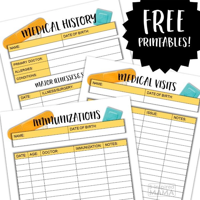 Free Medical History Form Printables - for Tracking Kids Doctors Visits, Health Information, and Vaccinations - a Free Download at B-Inspired Mama