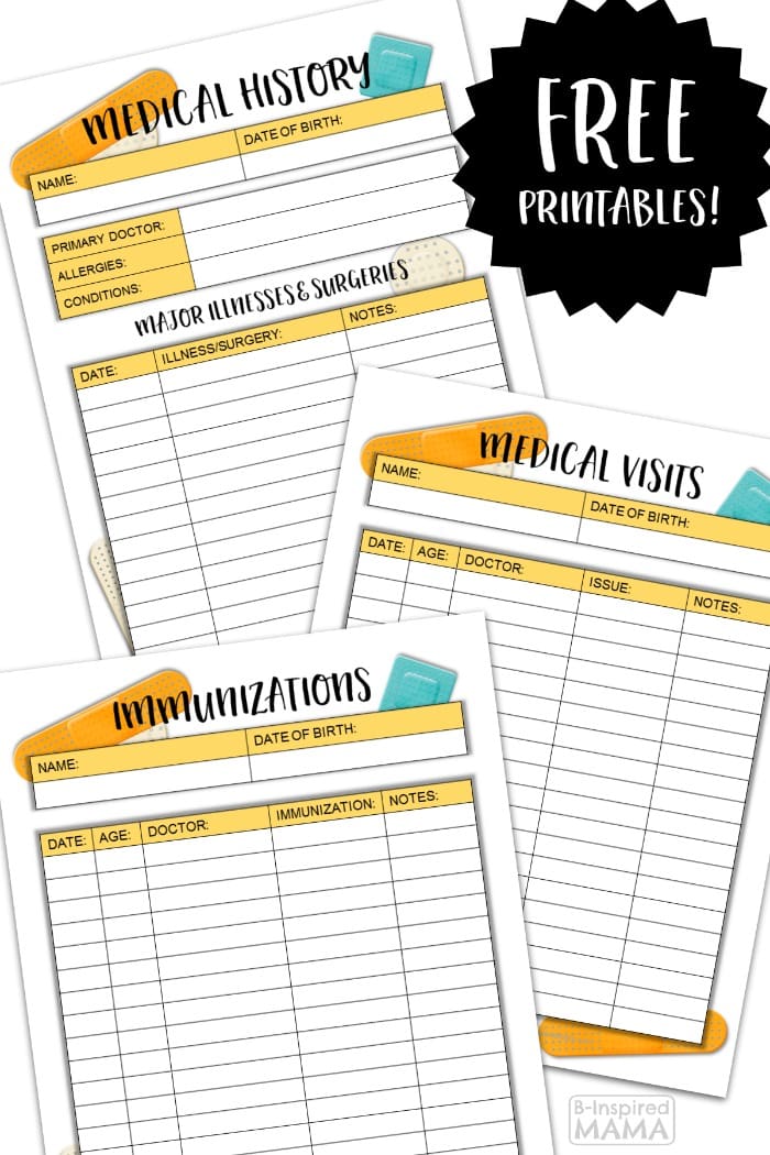 Get Organized for Back to School - Free Medical History Form Printables - for Tracking Kids Doctors Visits, Health Information, and Vaccinations - a Free Download at B-Inspired Mama