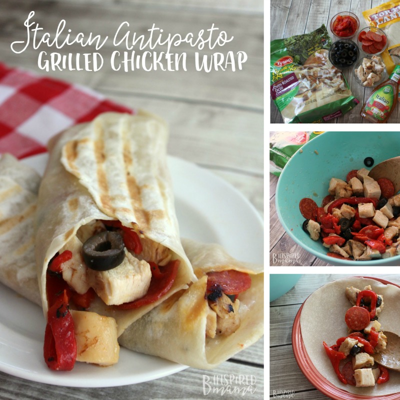 An Easy Italian Antipasto Grilled Chicken Wrap Recipe - perfect for a summer family lunch or dinner