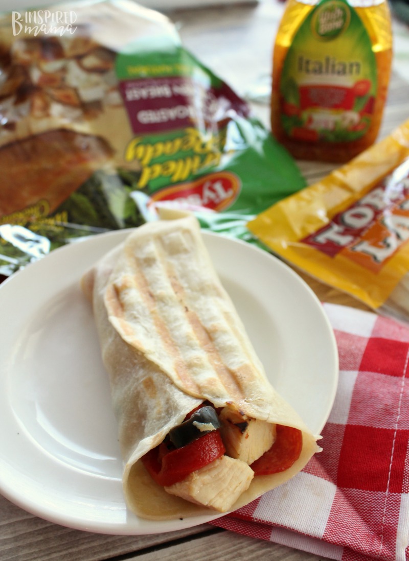 An Easy Italian Antipasto Grilled Chicken Wrap Recipe - perfect for a summer meal - at B-Inspired Mama