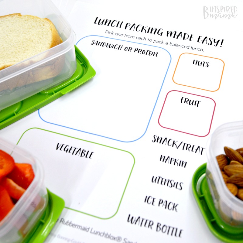 FREE Printables to make sure your Kid-Packed Lunch get done on time and is a balanced meal, too - at B-Inspired Mama