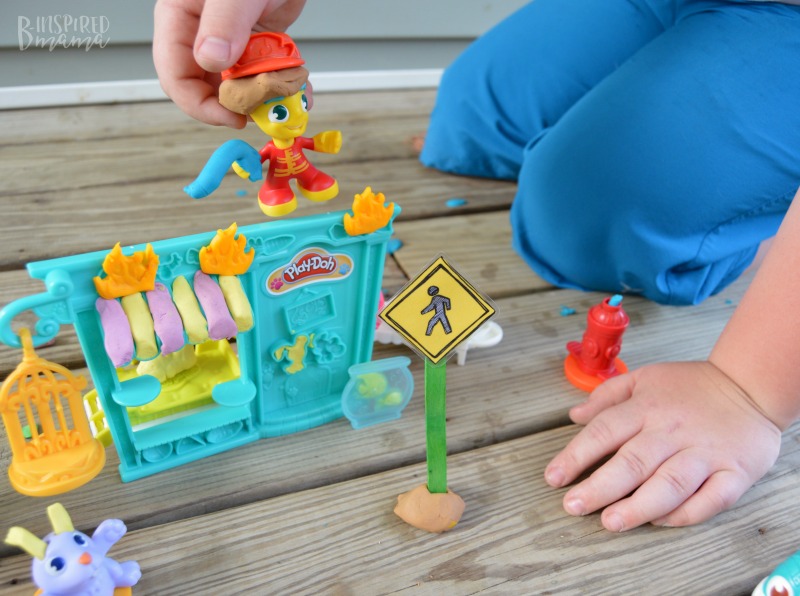 Free Printable Traffic Signs for Play and Learning - with PLAY-DOH Town Playsets - Sawyer fights the fire at the Pet Shop - B-Inspired Mama