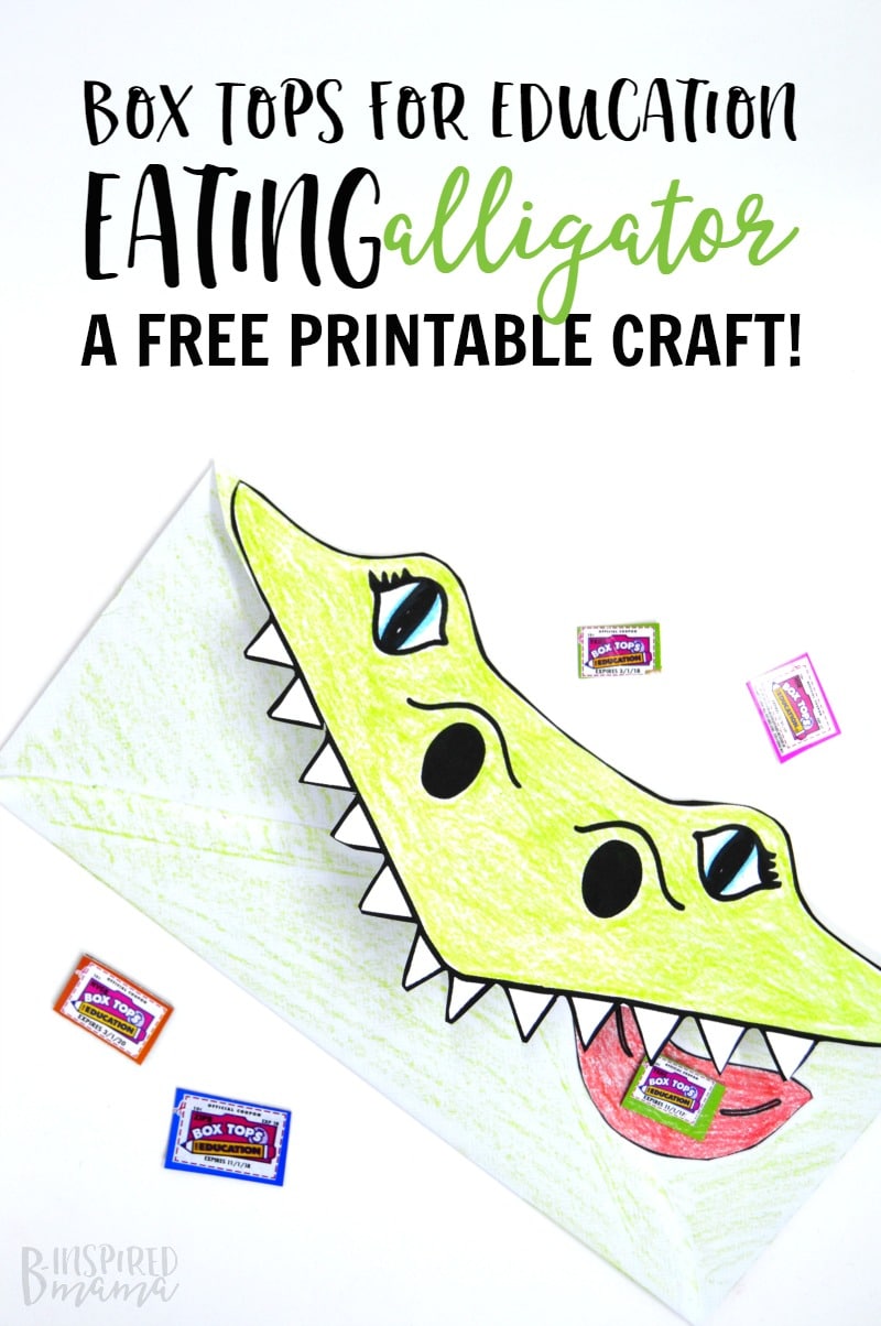 Make a Super Cool Box Tops Eating Alligator - make collecting box tops for education more fun with this free printable kids craft- at B-Inspired Mama