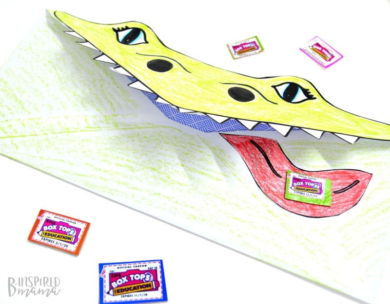 Super Cool Box Tops Eating Alligator - make collecting box tops for education way more fun with this free printable kids craft- at B-Inspired Mama