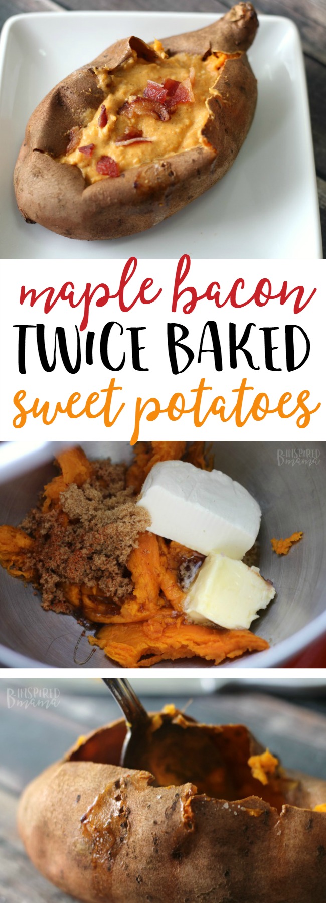 Maple Bacon Twice Baked Sweet Potato Recipe - Perfect for a Fall Meal Side Dish - at B-Inspired Mama