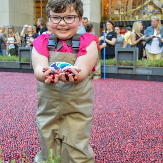 Priscilla was so stinking excited to be in the cranberry bog at the Ocean Spray #CranberryClassroom