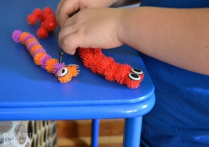 Sawyer making silly snakes + more creative play with their new favorite sensory material - Bunchems - at B-Inspired Mama