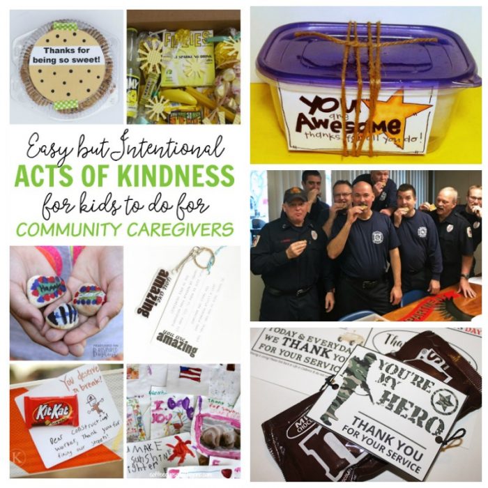 9 Easy but Intentional Acts of Kindness Kids can do for Community Caregivers - perfect for police, fire fighters, nurses, teachers, and childcare workers