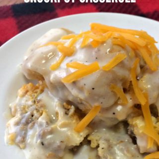 An Easy Biscuits and Gravy Crockpot Breakfast Casserole - Perfect for Christmas morning breakfast