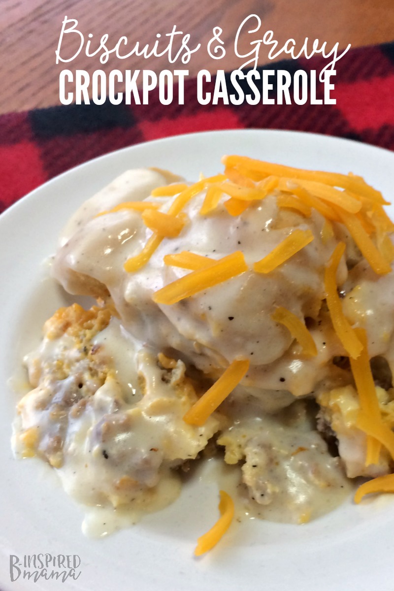 An Easy Biscuits and Gravy Crockpot Breakfast Casserole - Perfect for Christmas morning breakfast