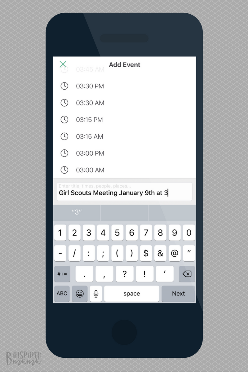 Adding an appointment to my new Family Calendar App - at B-Inspired Mama