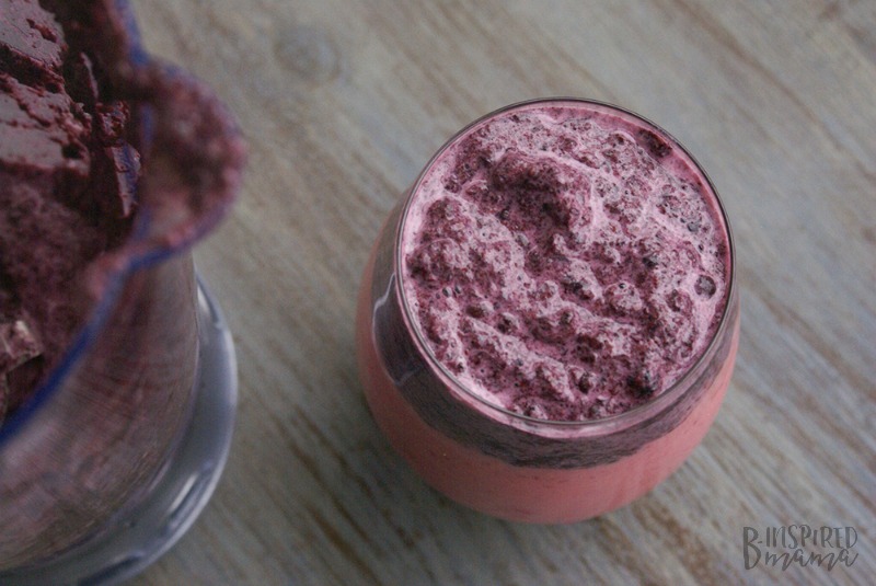 Blueberry coulis to top our Mango Razzy Berry Kids Fruit Smoothie - at B-Inspired Mama