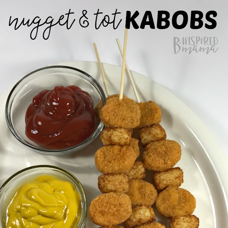 Easy Nugget and Tot Kabobs for Kids - perfect for a Super Bowl Party or a simple family dinner - at B-Inspired Mama