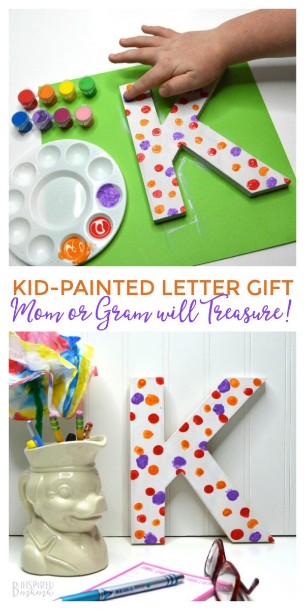 A Super Cute and Easy Kid Painted Letter Craft - The perfect kid made handmade gift for mom or grandma - at B-Inspired Mama