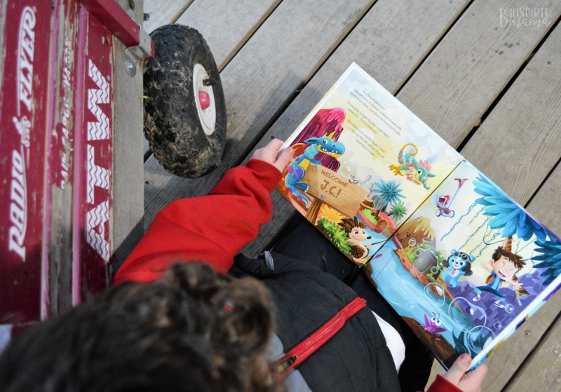 JC reading his personalized My Radio Flyer Adventure book - Perfect for active kids who are reluctant readers!
