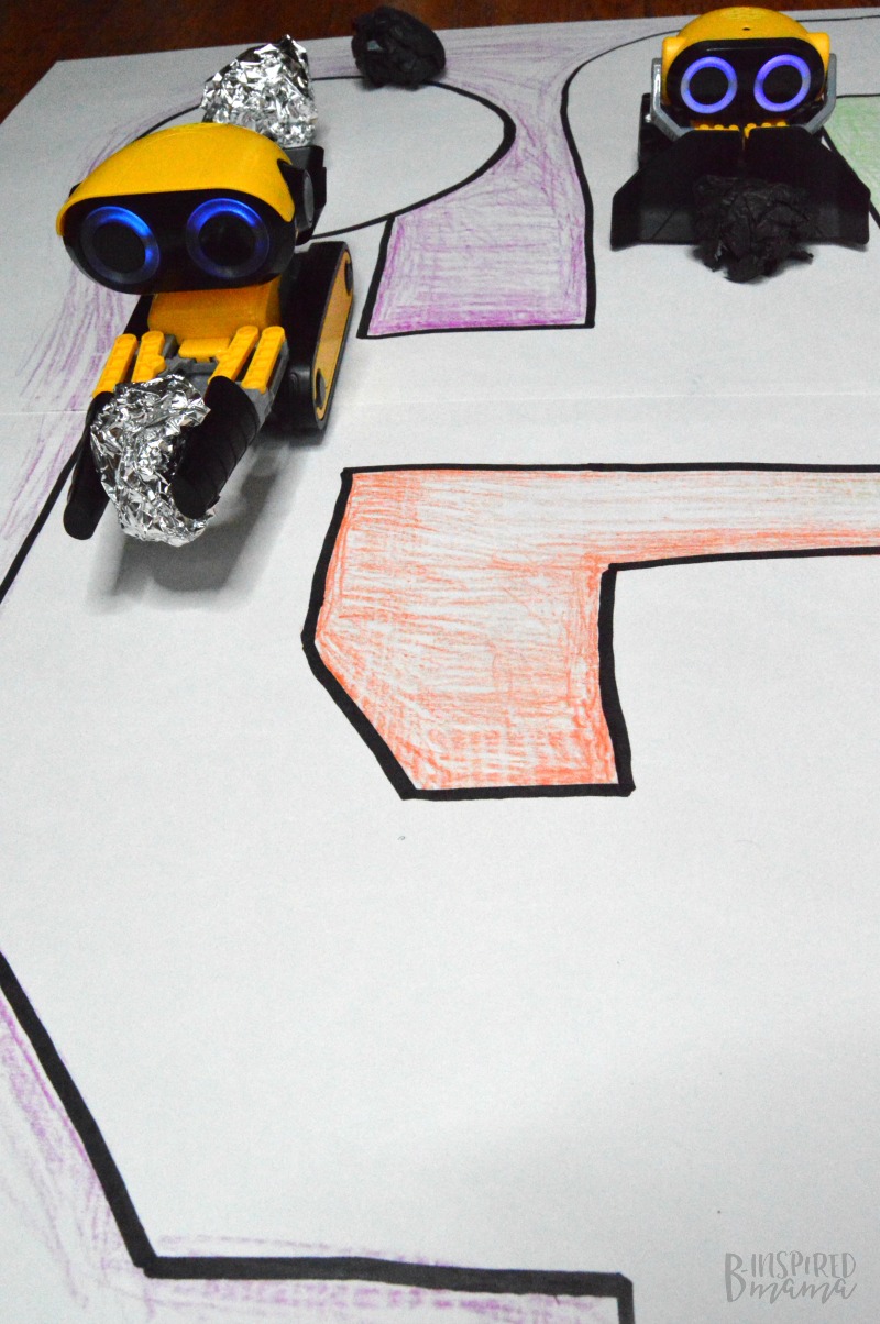 Our BotSquad working hard!+ Make a Simple DIY Playmat for Kids Robot Toys - at B-Inspired Mama