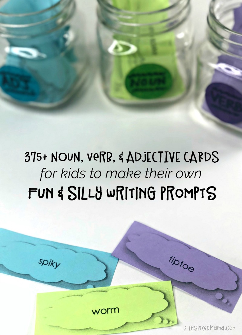 Over 375 Printable Noun, Verb, and Adjective Cards to use for Silly and Fun Kids Writing Prompts