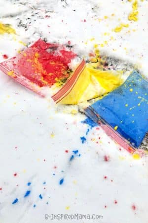 Stomp and Splash for Colorful, Active, Messy, and FUN Outdoor Toddler Art - on the Sidewalk or in the Snow!