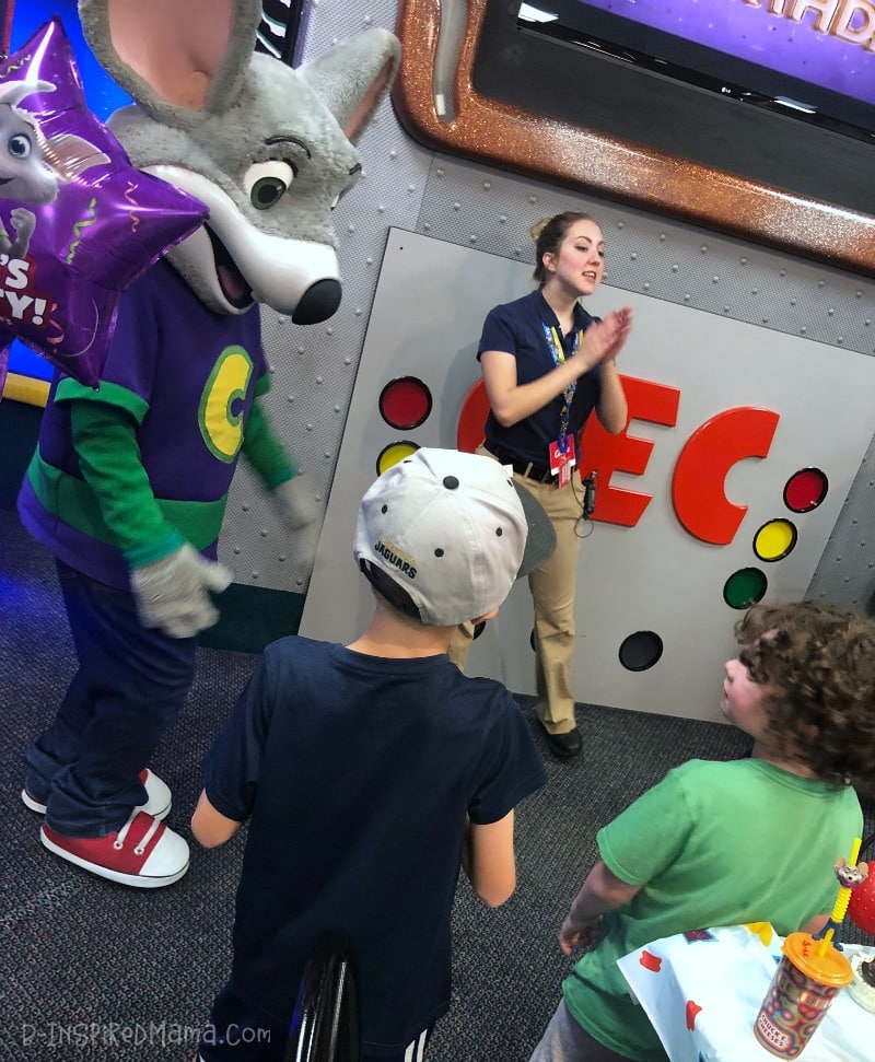 J.C. and his friend dancing at his Chuck E Cheese Birthday Party