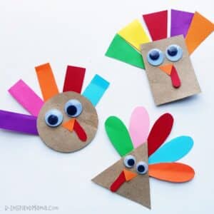 A photo of a cute but simple shape turkey craft for preschoolers.