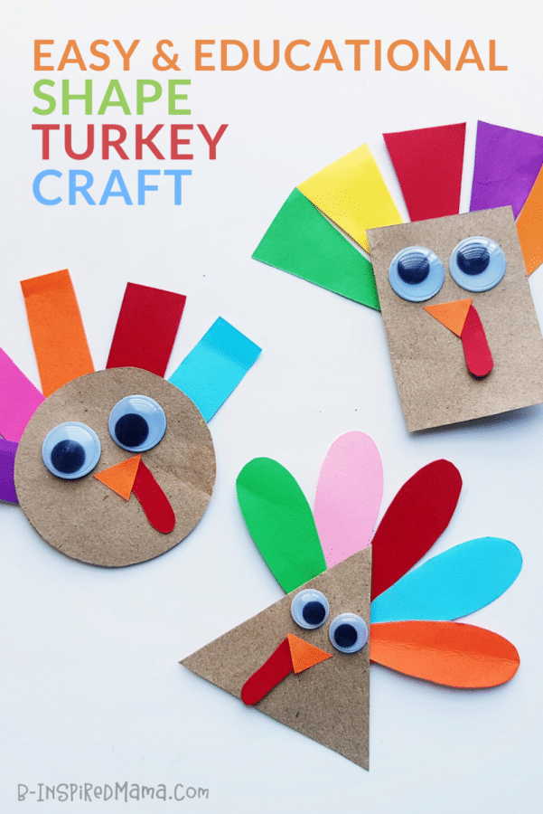 A photo of a cute but simple shape turkey craft for preschoolers.