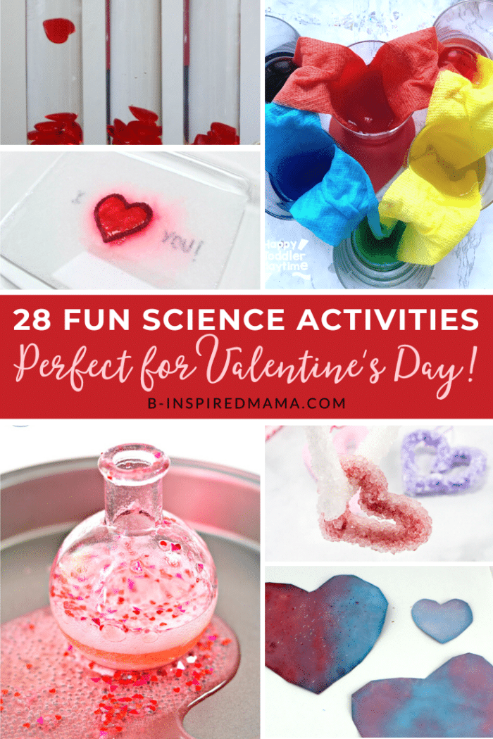 A collage of photos of fun Valentine's Day Science Experiments for kids.