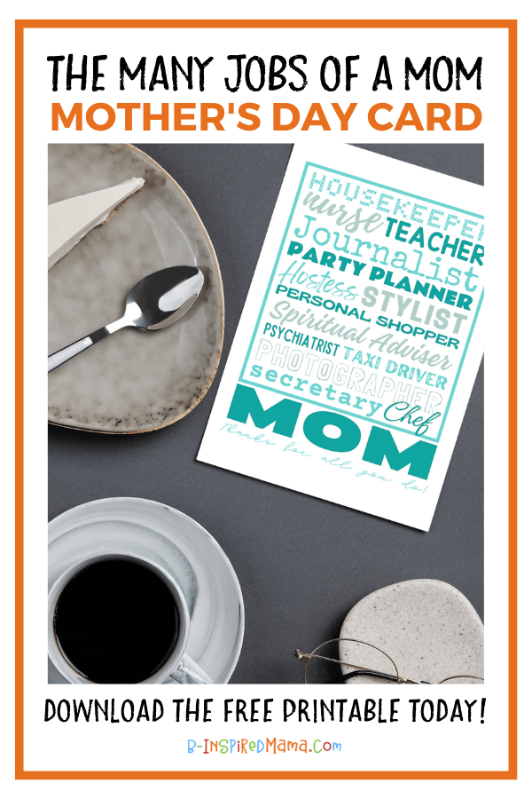 A photo of a printable Mother's Day celebrating the Many Jobs of a Mother.